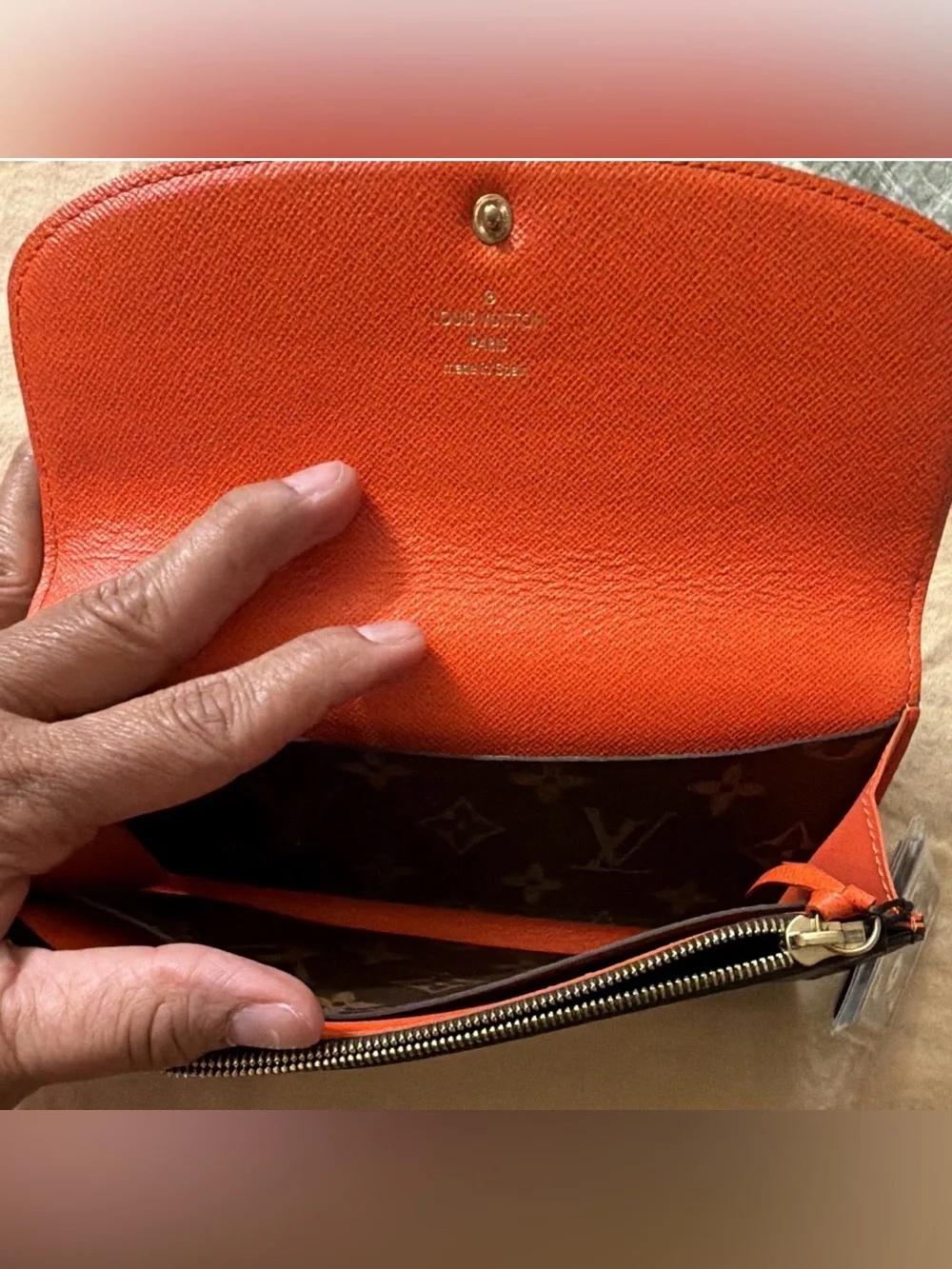 Authentic Louis Vuitton Monogram Emilie Wallet – Coquelicot Interior / COA